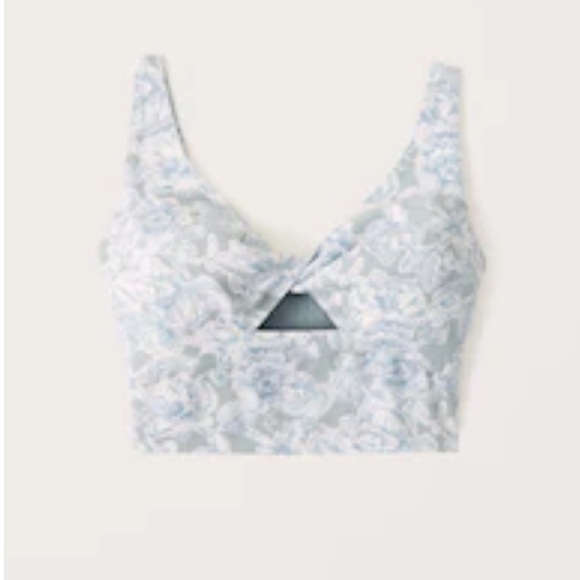 Abercrombie & Fitch Twist-Front Linen-Blend Cutout Top, LIGHT BLUE FLORAL - Picture 2 of 5